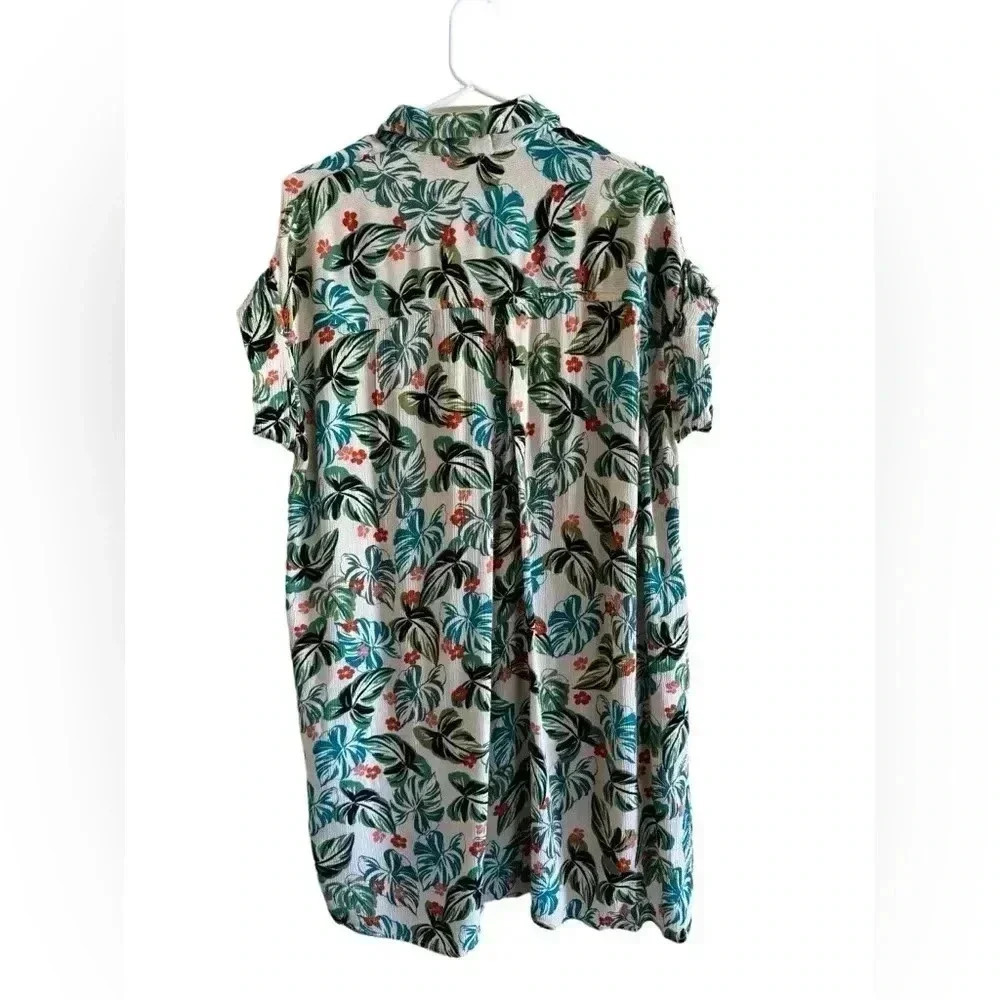 Lost & Wander Seascape Cover Up Dress Shirt Dress Green Tropical Print Size M/L - Picture 4 of 13